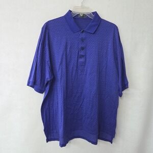 Descente Golf Collection Polo Shirt Mens XXL Blue Striped Short Sleeve Cotton